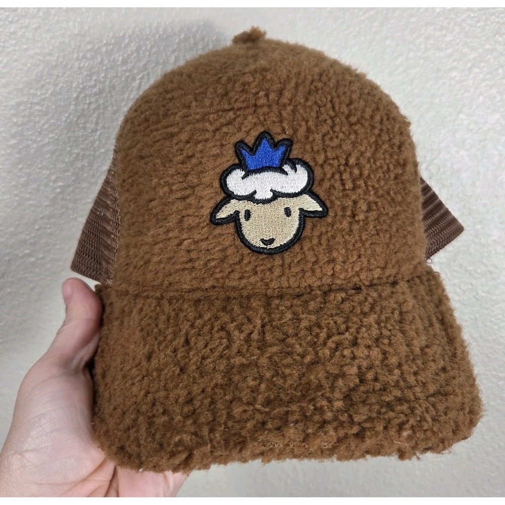 Lamb Talk Polo Club Lamb Head Sherpa Trucker Hat Brown Snapback Fleece Mesh Cap